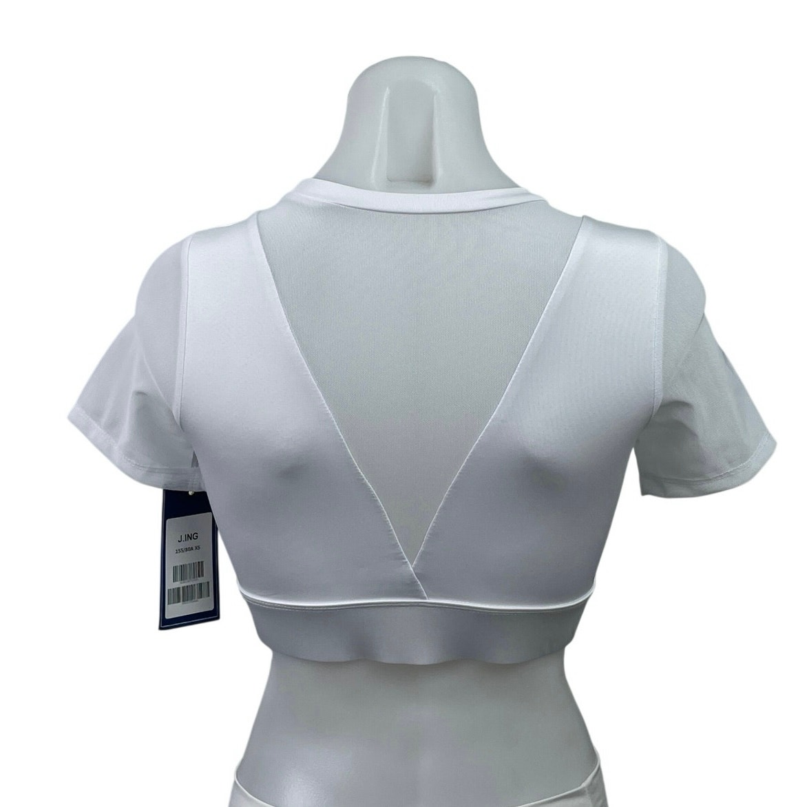 New J. Ing Women's White Short Sleeve Cutout Mesh Crew Neck Crop Top Size Xs — image 3 of 4